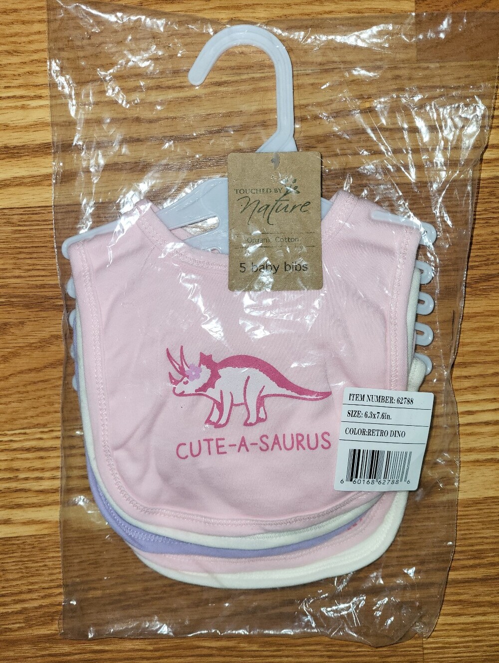 Touched by Nature Retro Dino Pink Cute-A-Saurus Dinosaur Baby Girl Bib Set